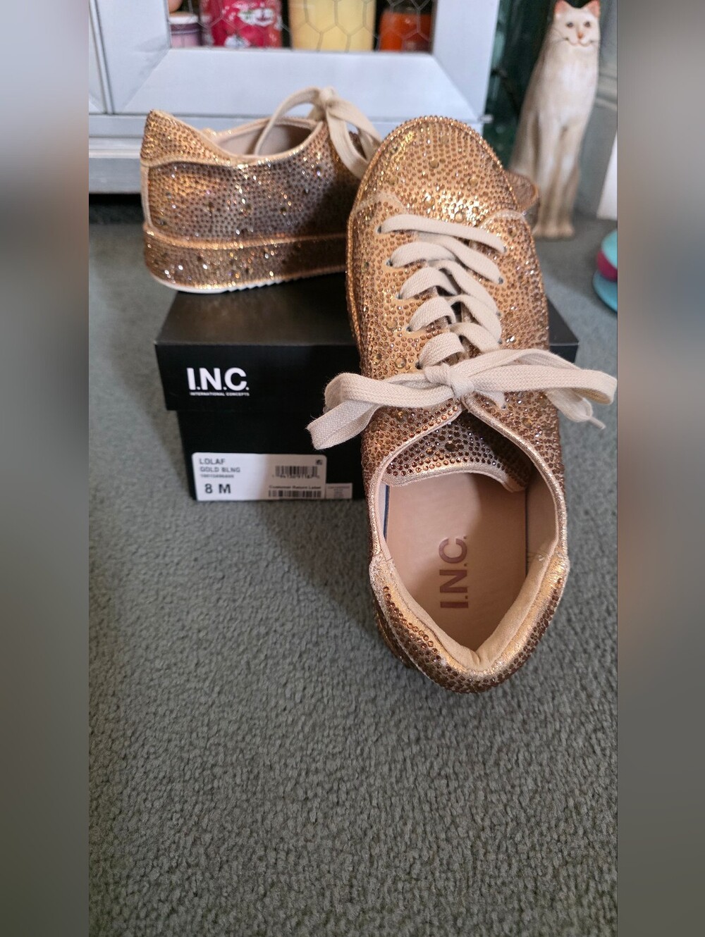 INC International Concepts Lola Women’s Gold Sequin Lace-Up Sneakers